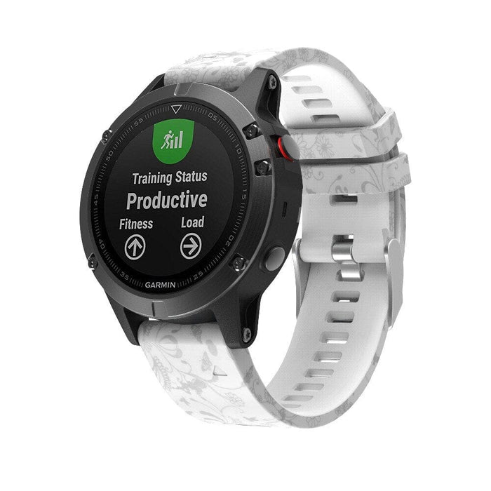 flowers-white-garmin-fenix-e-watch-straps-nz-pattern-silicone-watch-bands-aus