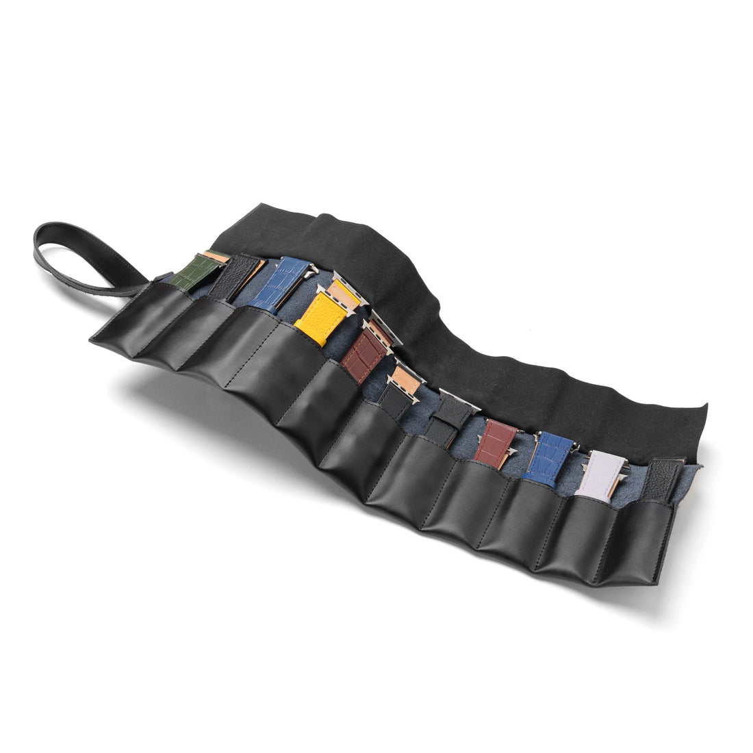 genuine-leather-watch-strap-organiser-roll-watch-band-storage-sleeve-black