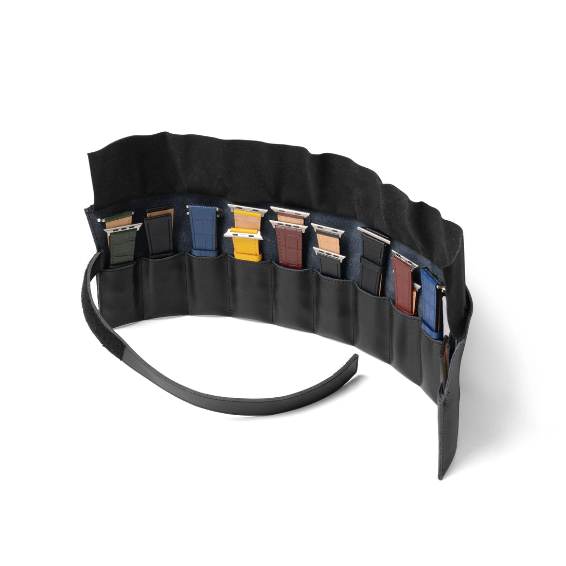 genuine-leather-watch-strap-organiser-roll-watch-band-storage-sleeve-black