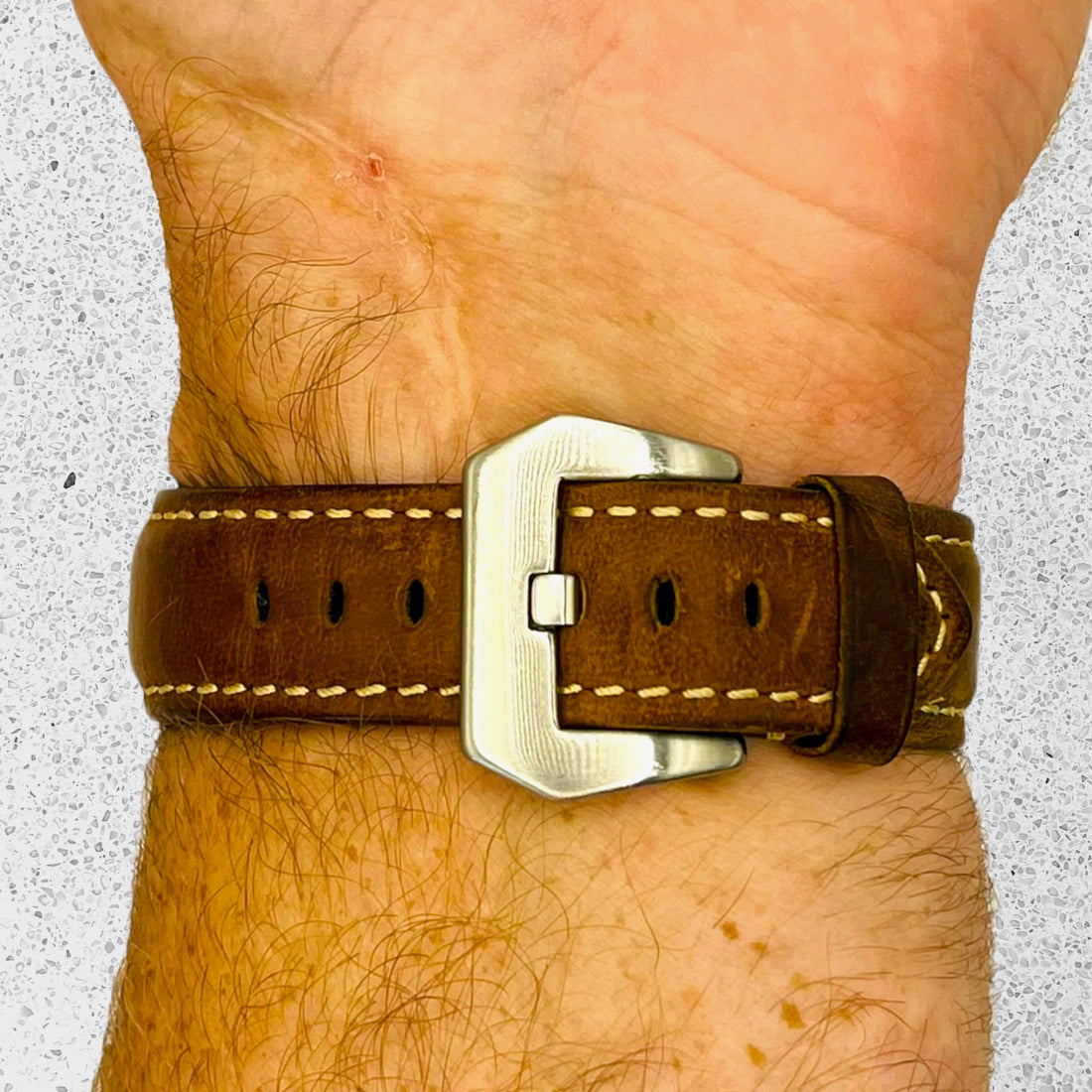 dark-brown-silver-buckle-garmin-instinct-3-(45mm)-watch-straps-nz-retro-leather-watch-bands-aus
