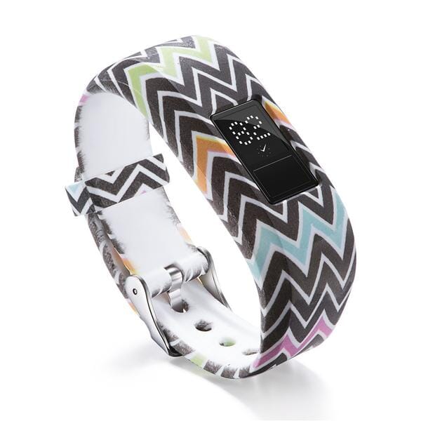 8 - Purple Flowers on White Background Garmin Vivofit 3 & JR/JR2 Silicone Colourful Pattern Watch Straps NZ